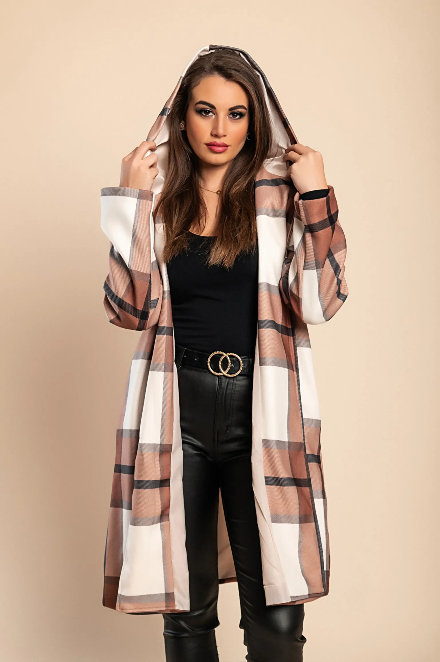 Cappotto a quadri, marrone