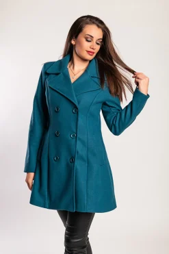 Cappotto elegante con bottoni, petrolio
