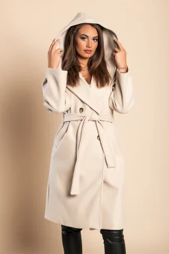Cappotto elegante con cappuccio, beige