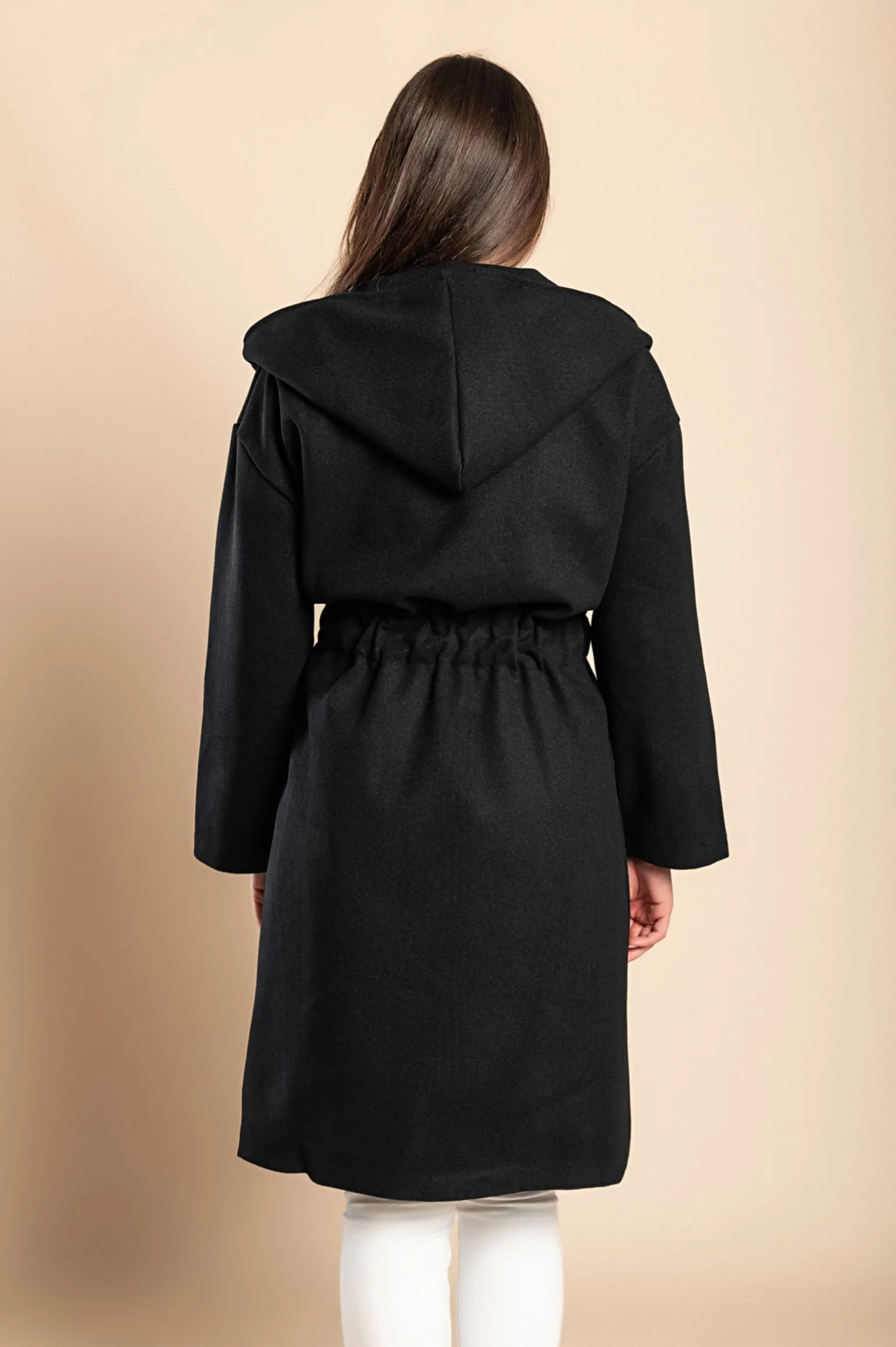Cappotto elegante con cappuccio, nero