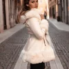 Cappotto elegante con ecopelliccia Palancia, bianco