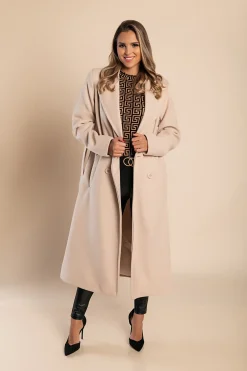 Cappotto lungo elegante con bottoni, beige