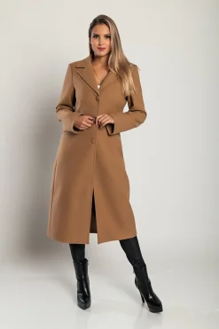 Cappotto lungo elegante, color cammello