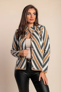 Cardigan in maglia con bottoni, beige/grigio/bianco