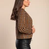 Cardigan in maglia con stampa a quadri, cammello