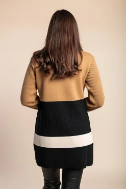 Cardigan in maglia stampata, Cammello/nero/bianco