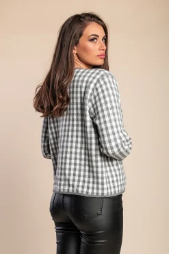 Cardigan lavorato a maglia con motivo a quadri, grigio