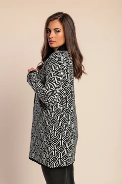 Cardigan lavorato a maglia fantasia, nero/bianco