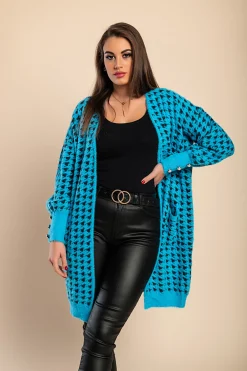 Cardigan lavorato a maglia con stampa Pepita, Blu