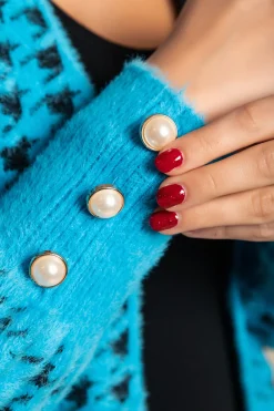 Cardigan lavorato a maglia con stampa Pepita, Blu