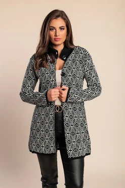Cardigan lavorato a maglia fantasia, nero/bianco