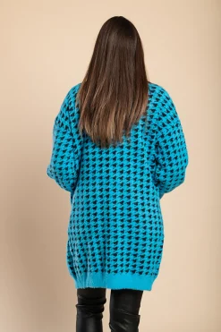 Cardigan lavorato a maglia con stampa Pepita, Blu