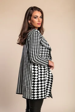 Cardigan morbido con stampa a quadri, nero