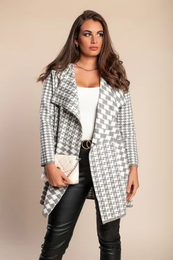 Cardigan morbido con stampa a quadri, grigio