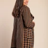 Cardigan morbido con stampa a quadri color cammello