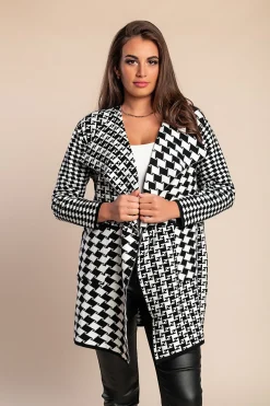 Cardigan morbido con stampa a quadri, nero