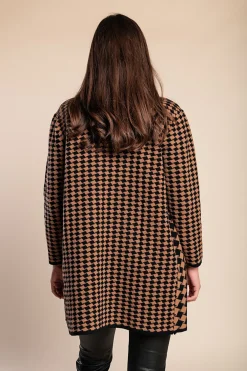 Cardigan morbido con stampa a quadri color cammello
