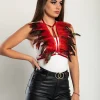 Cintura a bretella - Reggiseno con spalline elastiche e piume, ART2290, rosso
