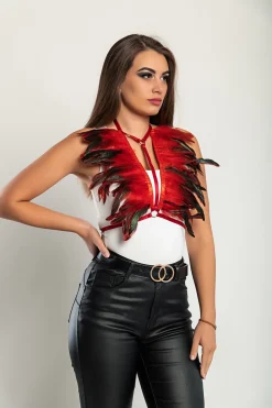 Cintura a bretella - Reggiseno con spalline elastiche e piume, ART2290, rosso