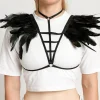 Cintura a bretella - Reggiseno realizzato con spalline elastiche con piume, ART2294, nero