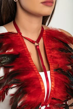Cintura a bretella - Reggiseno con spalline elastiche e piume, ART2290, rosso