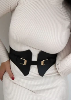 Cintura larga in pelle artificiale, nera