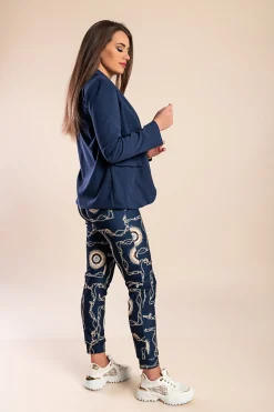 Completo blazer e pantaloni eleganti con stampa Estrena, blu scuro/stampa
