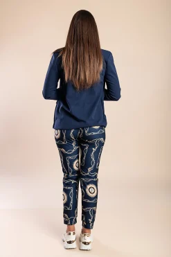Completo blazer e pantaloni eleganti con stampa Estrena, blu scuro/stampa