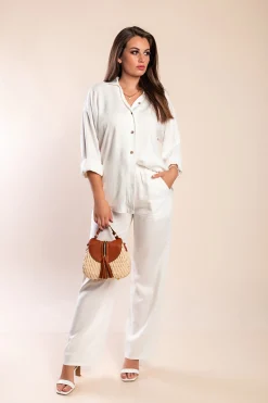 Completo camicia e pantaloni in lino, bianco