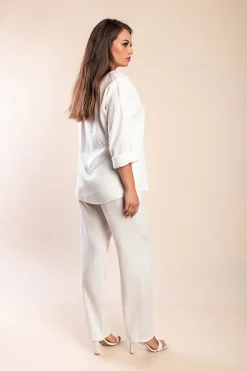Completo camicia e pantaloni in lino, bianco