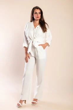 Completo camicia e pantaloni in lino, bianco