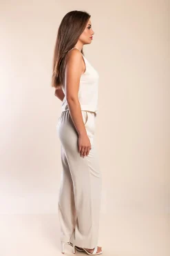 Completo canotta e pantaloni lunghi in lino, beige