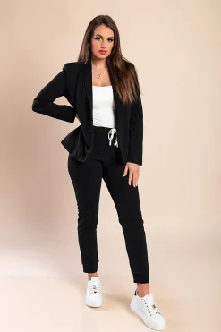 Completo di pantaloni e blazer elegante senza lettere Estrena, nero-nero