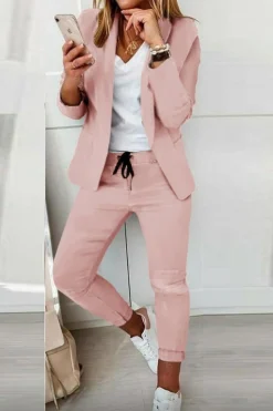 Completo di pantaloni e blazer elegante Estrena, rosa antico