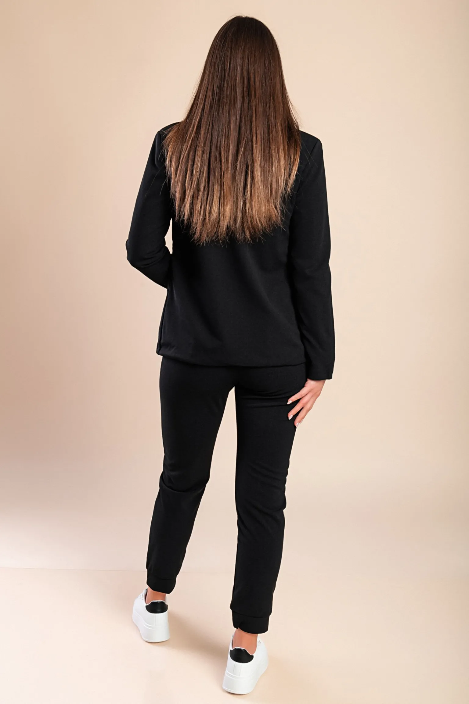 Completo di pantaloni e blazer elegante senza lettere Estrena, nero-nero