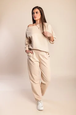 Completo due pezzi in cotone, beige