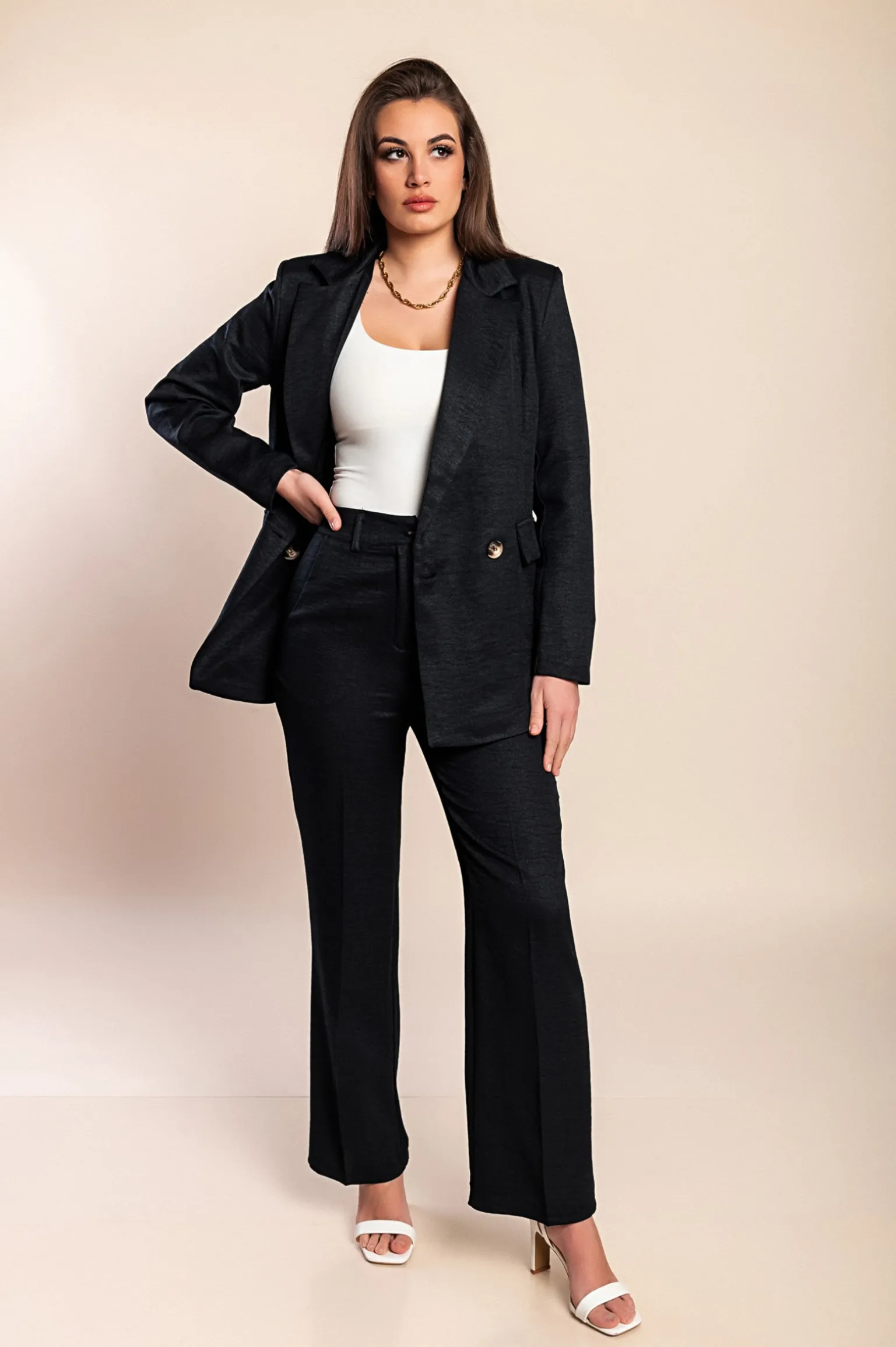 Completo elegante blazer e pantaloni, nero