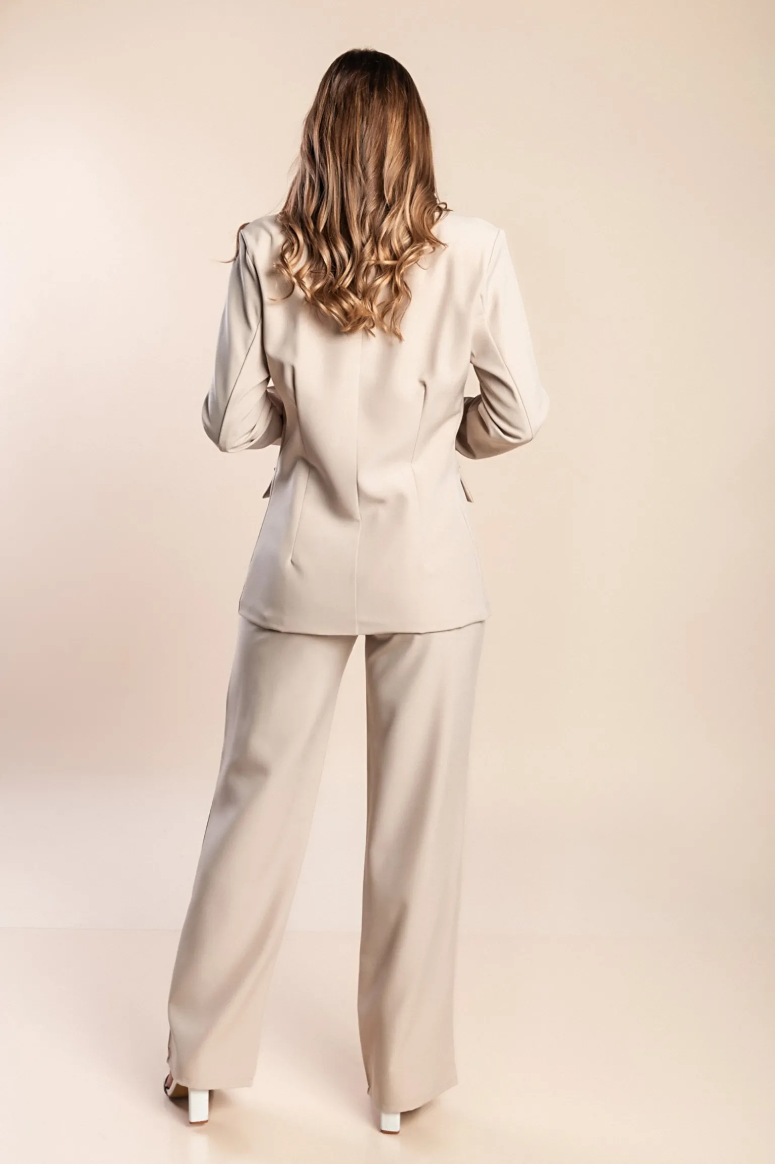 Completo elegante blazer e pantaloni, beige