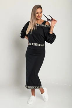 Completo elegante con top ampio e gonna attillata, nero
