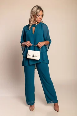 Completo elegante tunica e pantaloni lunghi, petrolio