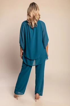Completo elegante tunica e pantaloni lunghi, petrolio