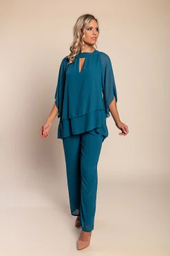 Completo elegante tunica e pantaloni lunghi, petrolio