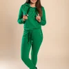 COMPLETO MAGLIETTA CON CAPPUCCIO E PANTALONE CON DETTAGLIATI DI PERLINE TINSELY, VERDE