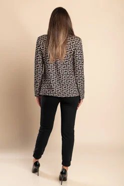 Completo pantalone con blazer elegante con stampa geometrica Nunzia, beige