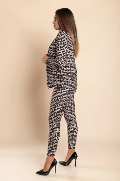 Completo pantalone con blazer elegante con stampa geometrica Nunzia, nero-beige