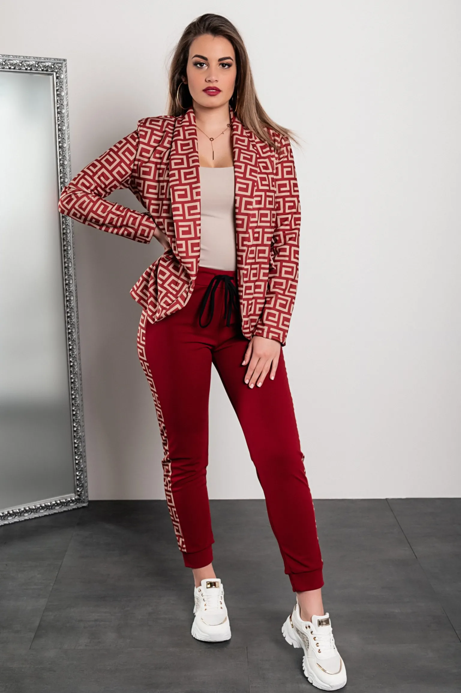 Completo pantalone con stampa blazer Nunzia, bordeaux