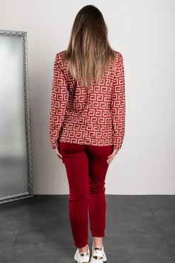 Completo pantalone con stampa blazer Nunzia, bordeaux