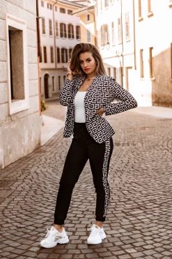Completo pantalone e blazer con stampa Nunzia, bianco e nero