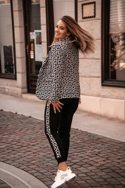 Completo pantalone e blazer con stampa Nunzia, bianco e nero