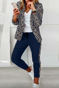 Completo pantalone e blazer con stampa Nunzia, blu scuro